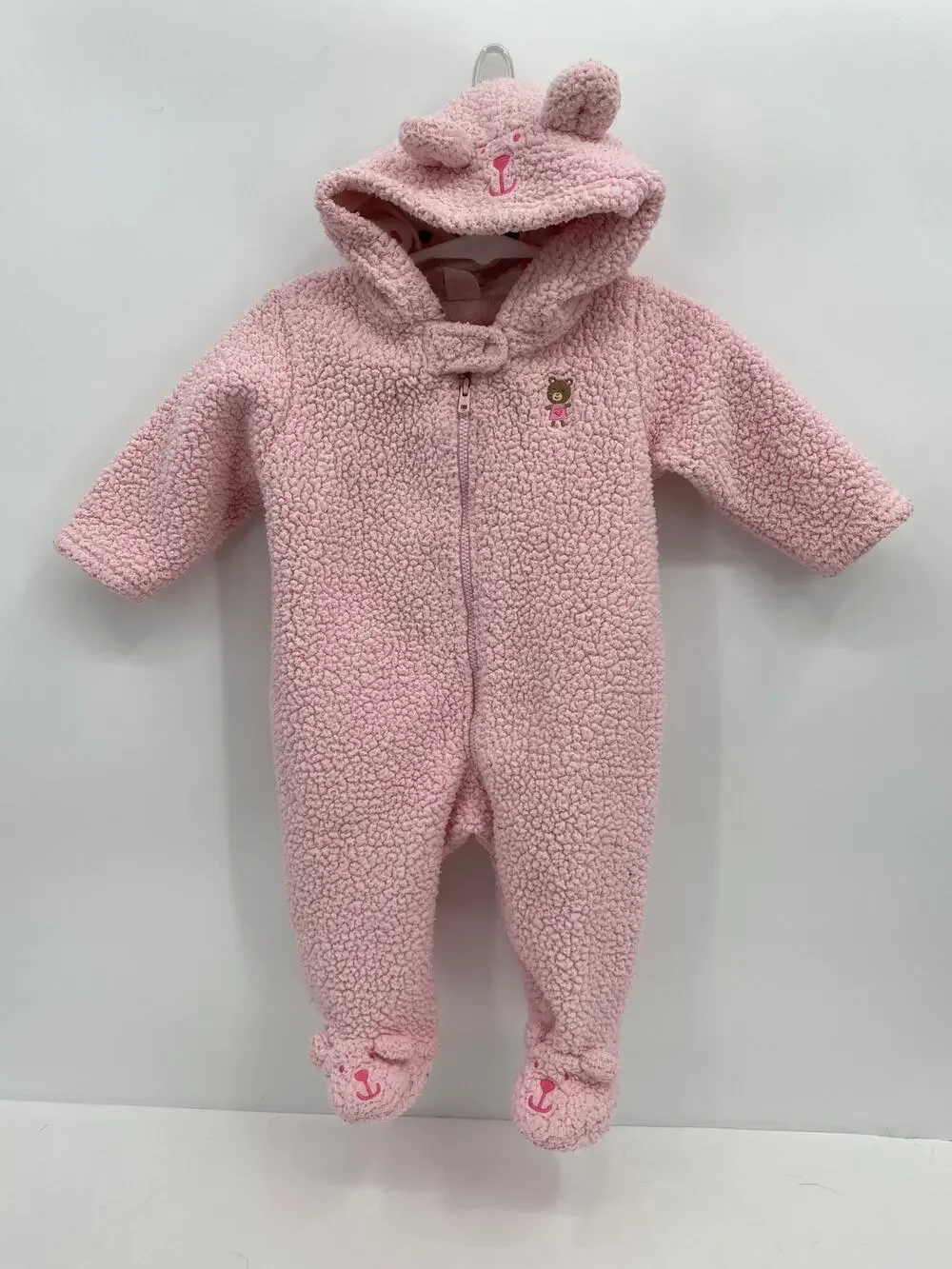 Carter's Pink Fuzzy Bear One Piece Jumpsuit Cozy Fleece Bunting Snowsuit 6 mo